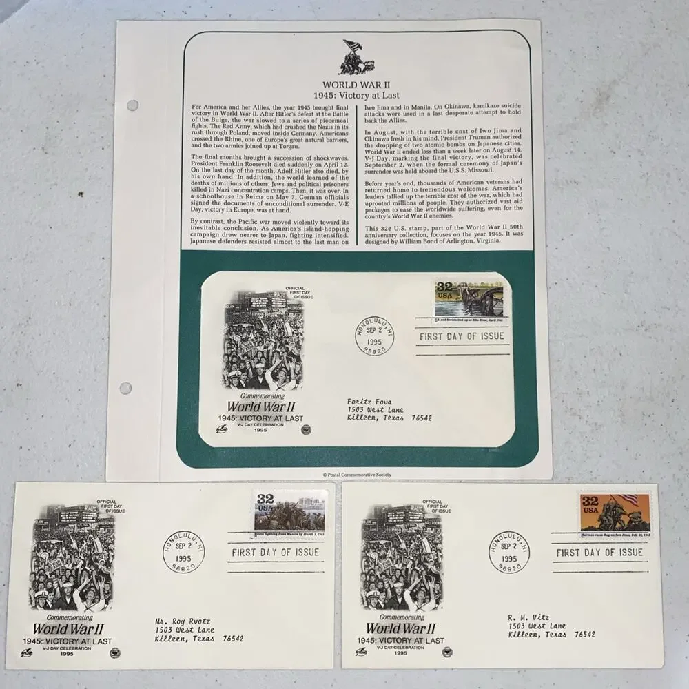 1995 World War II 2 1945: Victory At Last Stamped Envelopes Lot‎ Of 3 32c Stamps